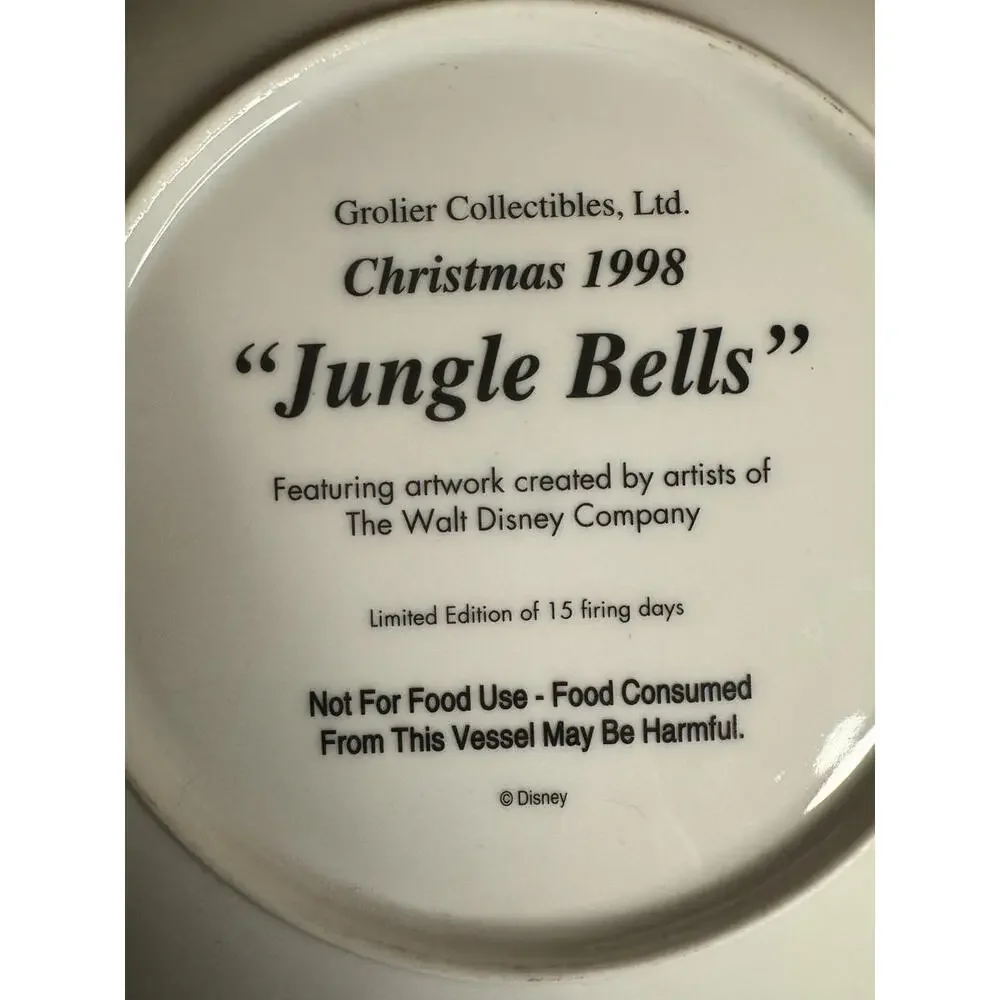 Vintage Disney Grolier “Jungle Bells” Christmas Plate 1998 Lion King Simba Timon